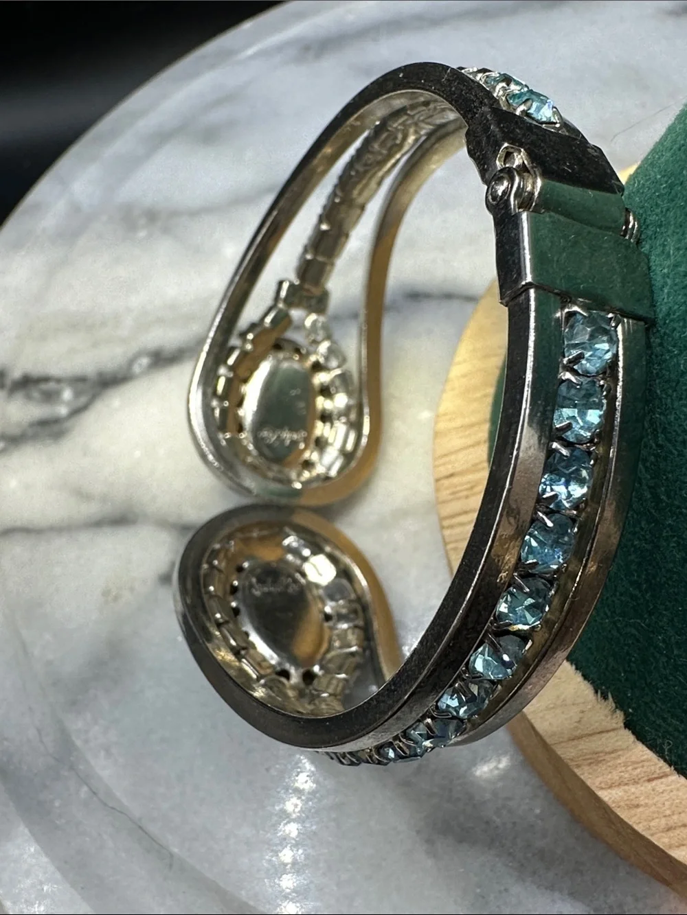 Mid Century Judy Lee Mercury Glass Clamp Rhinstone Bracelet - Picture 5 of 10